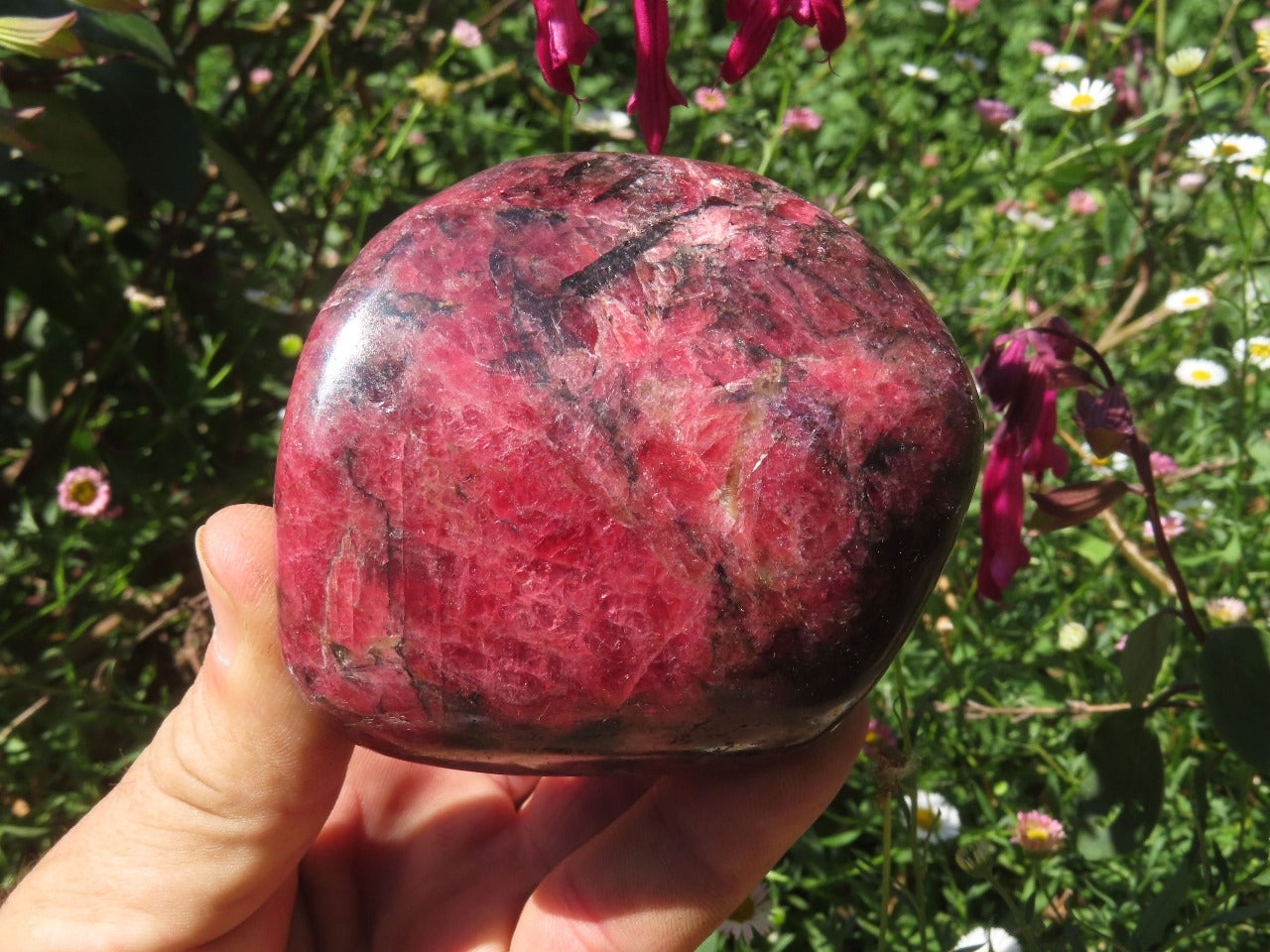 Polished natural Rhodonite stand