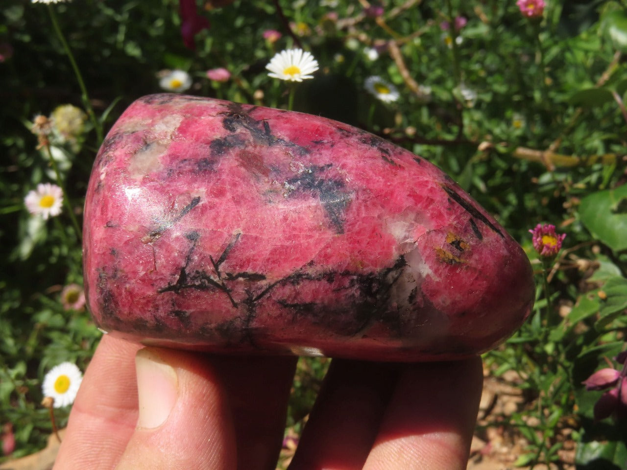 Polished natural Rhodonite stand